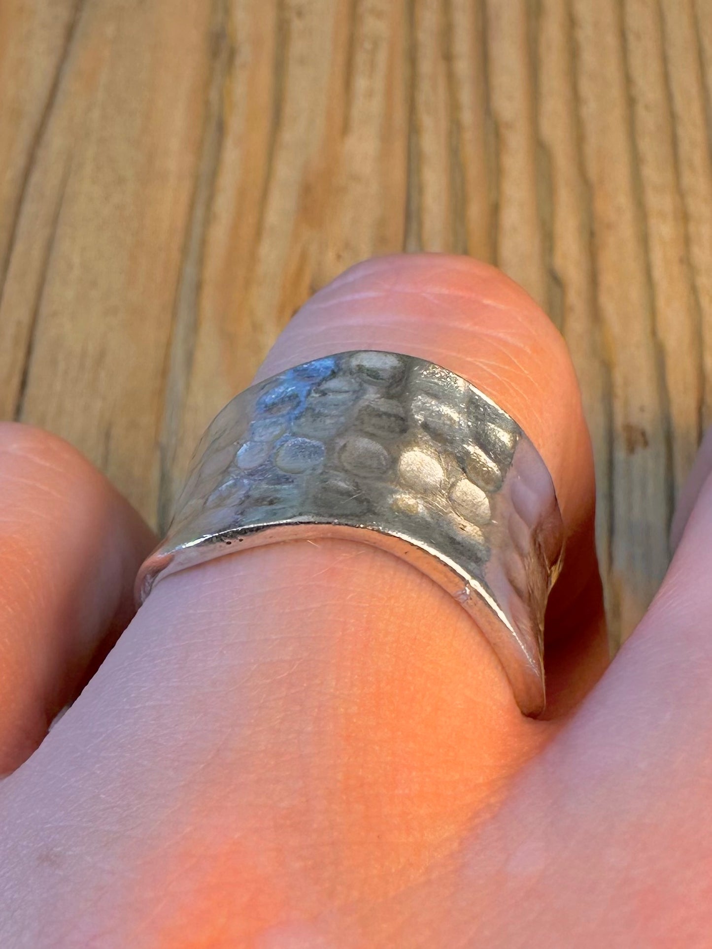 Hammered Wavy Band 925 Sterling Silver Size S1/2 Ring