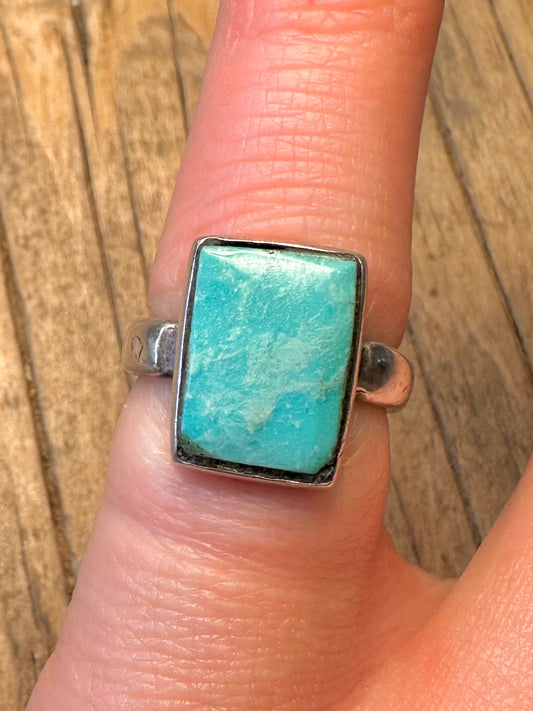 Light Blue Turquoise Rectangle 925 Sterling Silver Hallmarked Size I Ring