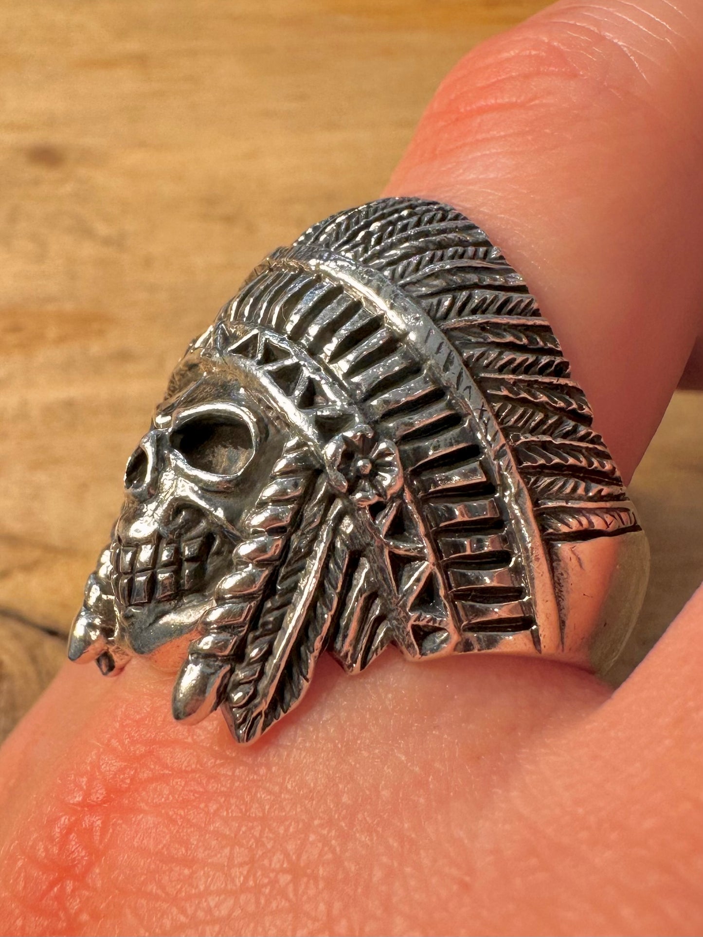 Vintage Native American Skull 925 Silver Size Z+1 Ring