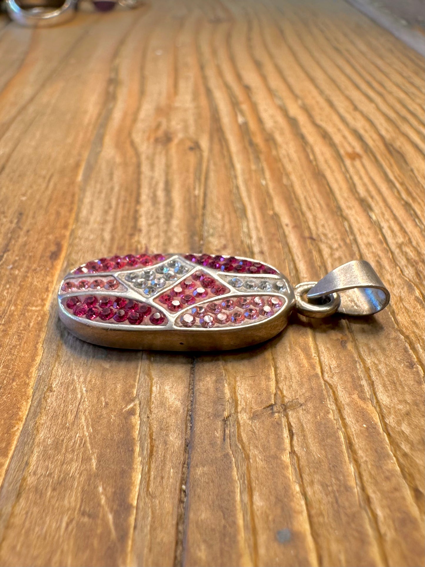 Pink and White CZ Oval 925 Sterling Silver Pendant