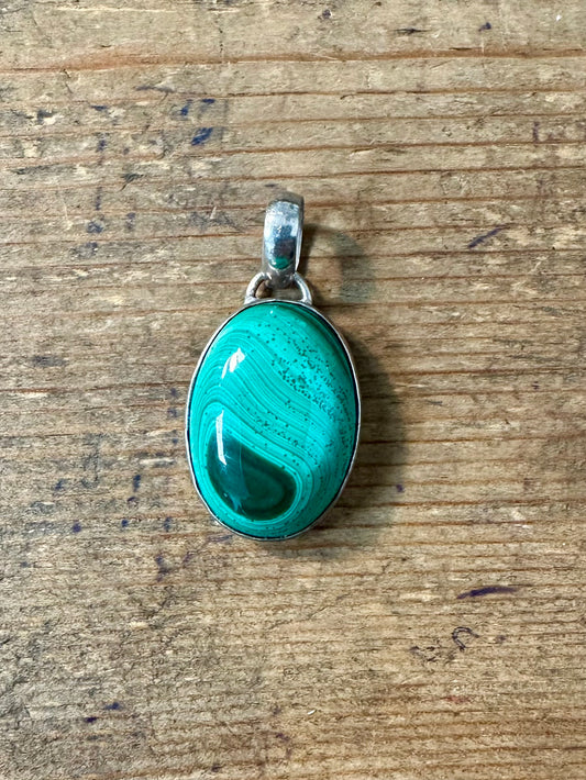 Vintage Malachite Hallmarked 925 Silver Pendant