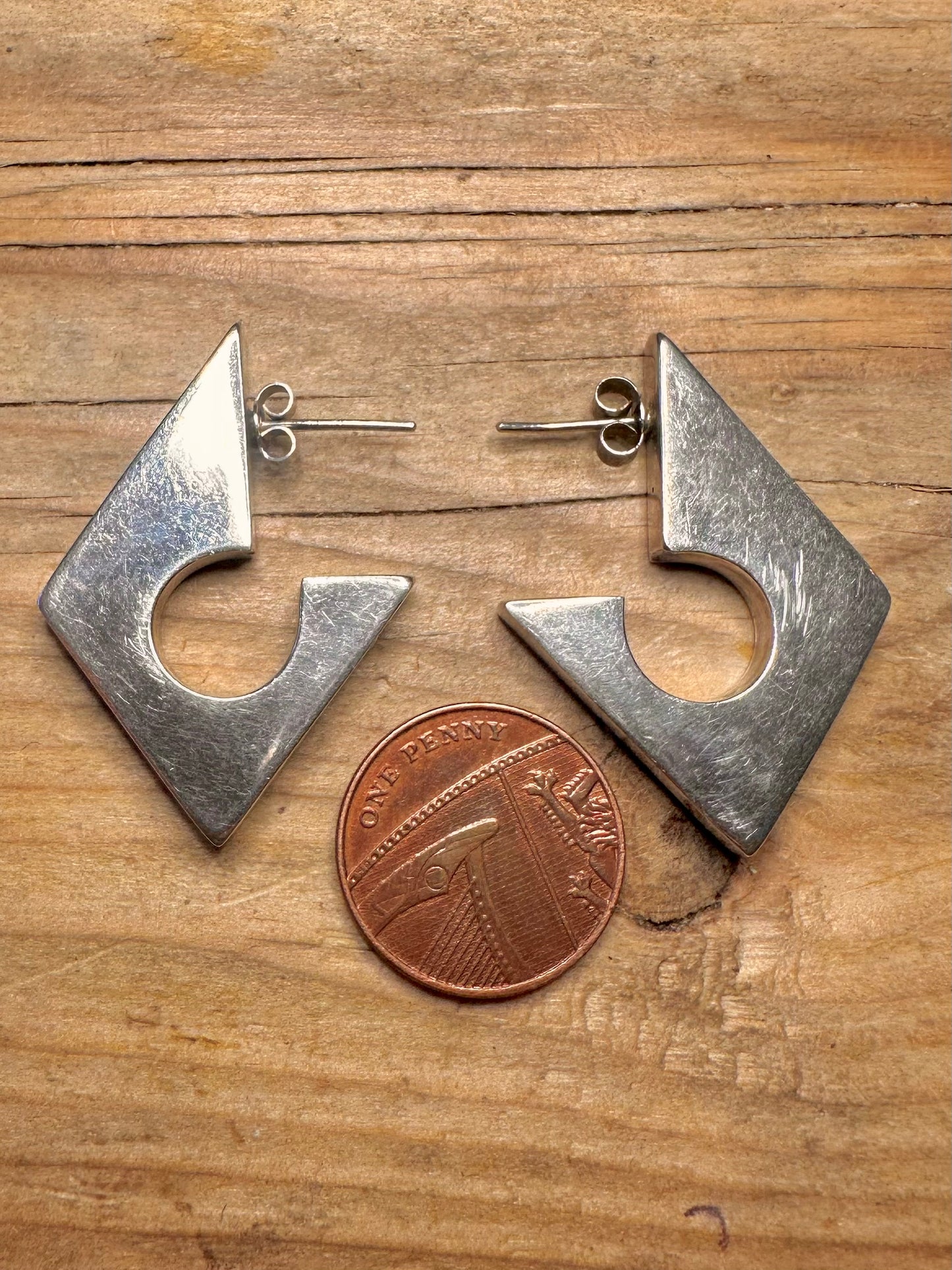 Abstract Modernist Chunky Shaped 925 Sterling Silver Earrings