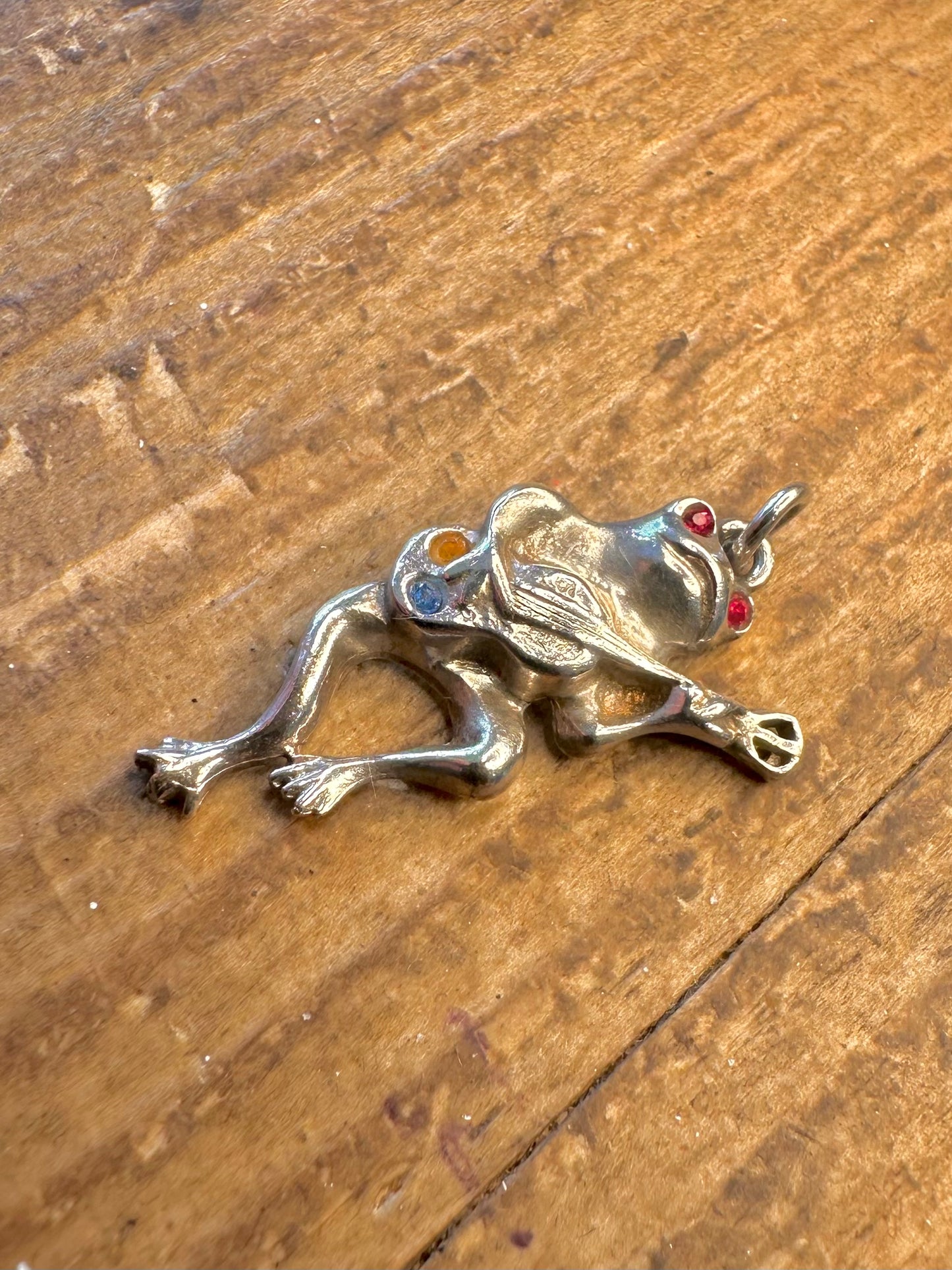 Frog Guitarist Coloured Stones 925 Sterling Silver Pendant