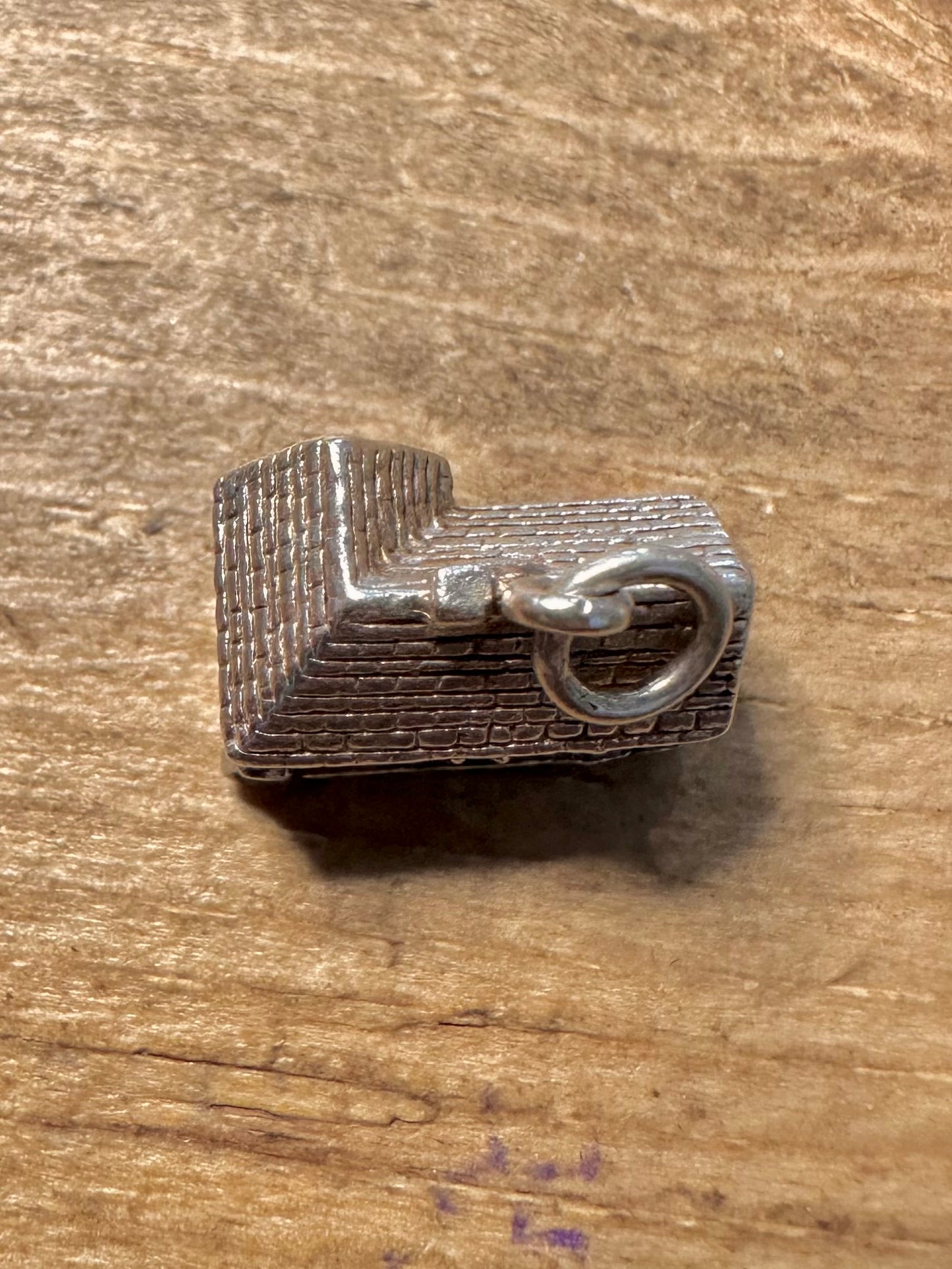 Vintage Building with Anvil 925 Silver Charm Pendant