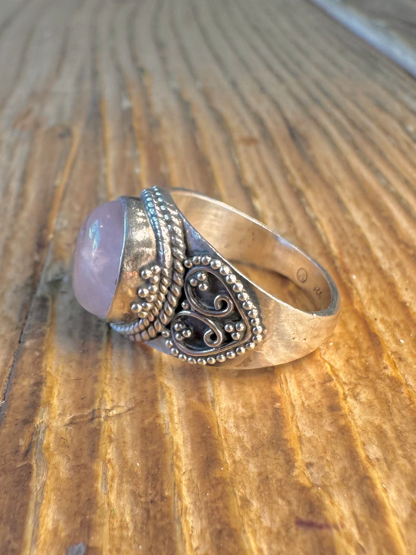 Rose Quarts Decorative 925 Sterling Silver Size L Ring