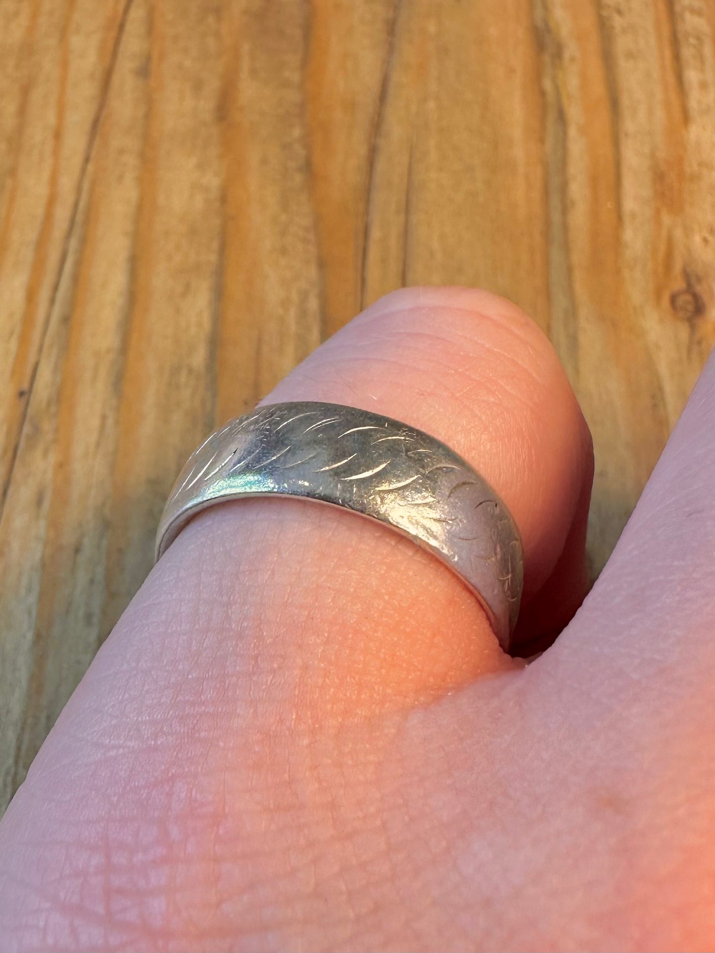 Engraved Pattern Band 925 Sterling Silver Size N Ring