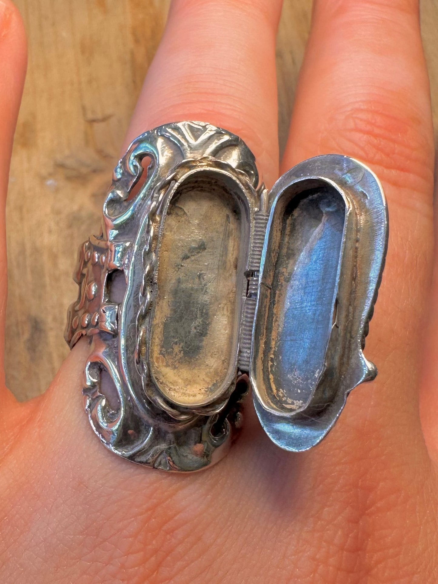 Aztec Green Onyx Poison Ring Orange Mexico 925 Sterling Silver Size R Adjustable Ring