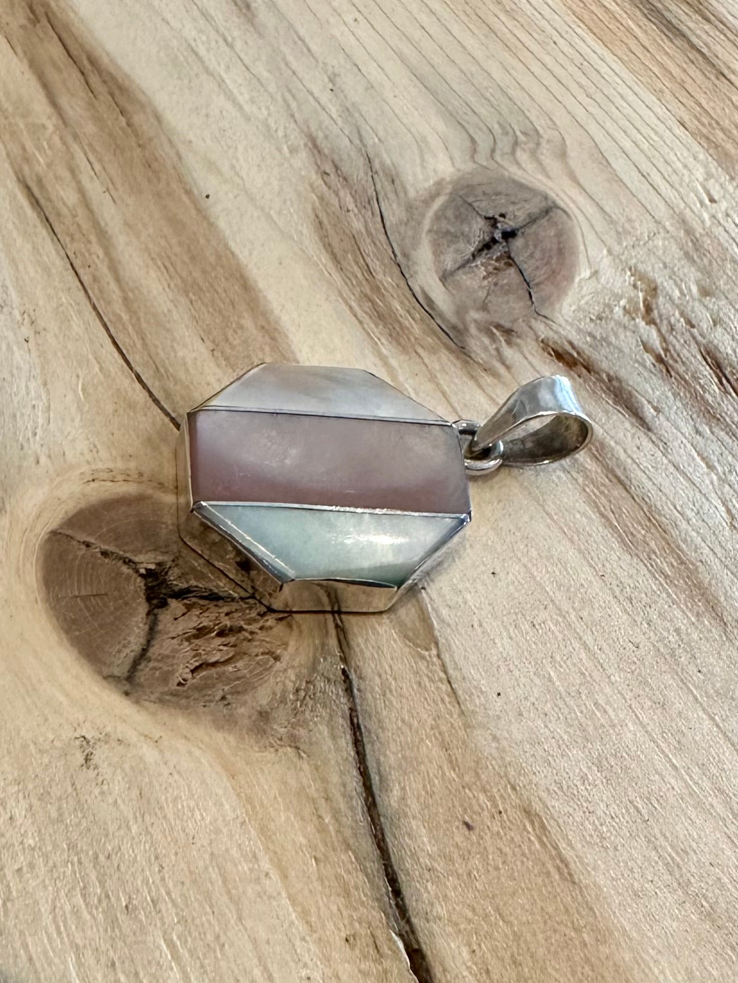 Abstract Coloured Mother of Pearl 950 Silver Pendant