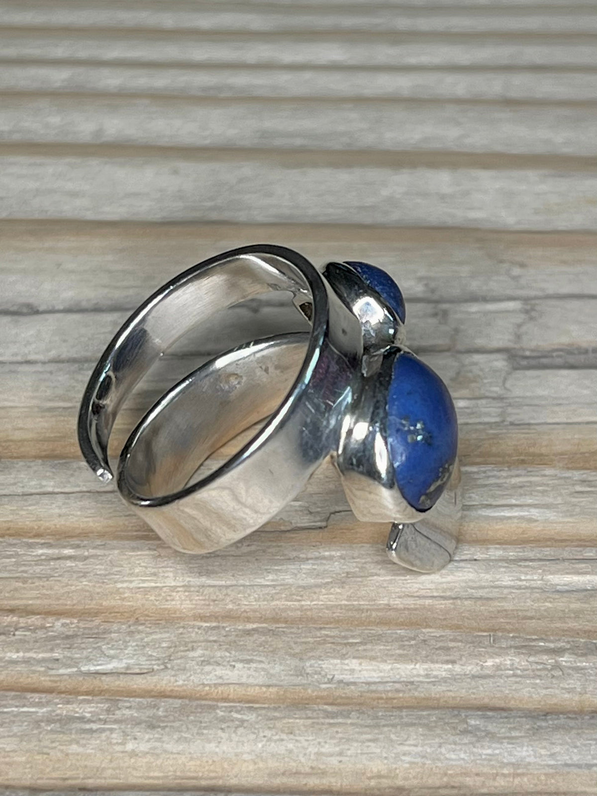 Abstract Double Lapis Lazuli 925 Sterling Silver Size N Ring