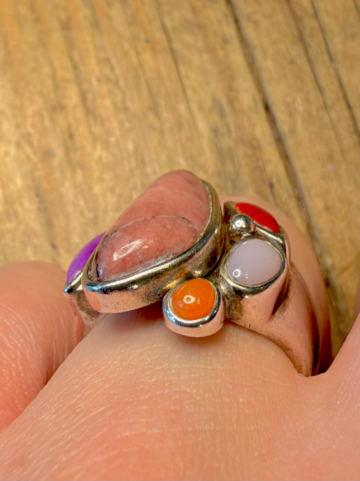 Whitney Kelly 2005 Abstract Multi Gemstone 925 Sterling Silver Size Q1/2 Ring
