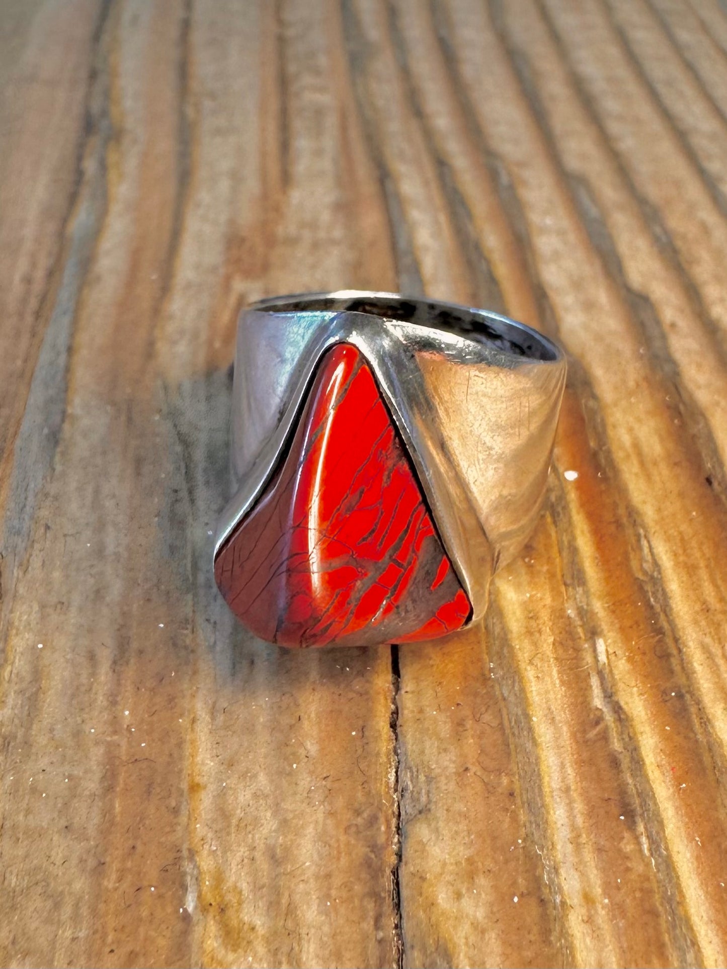 Red Abstract Jasper 925 Sterling Silver Size J Ring