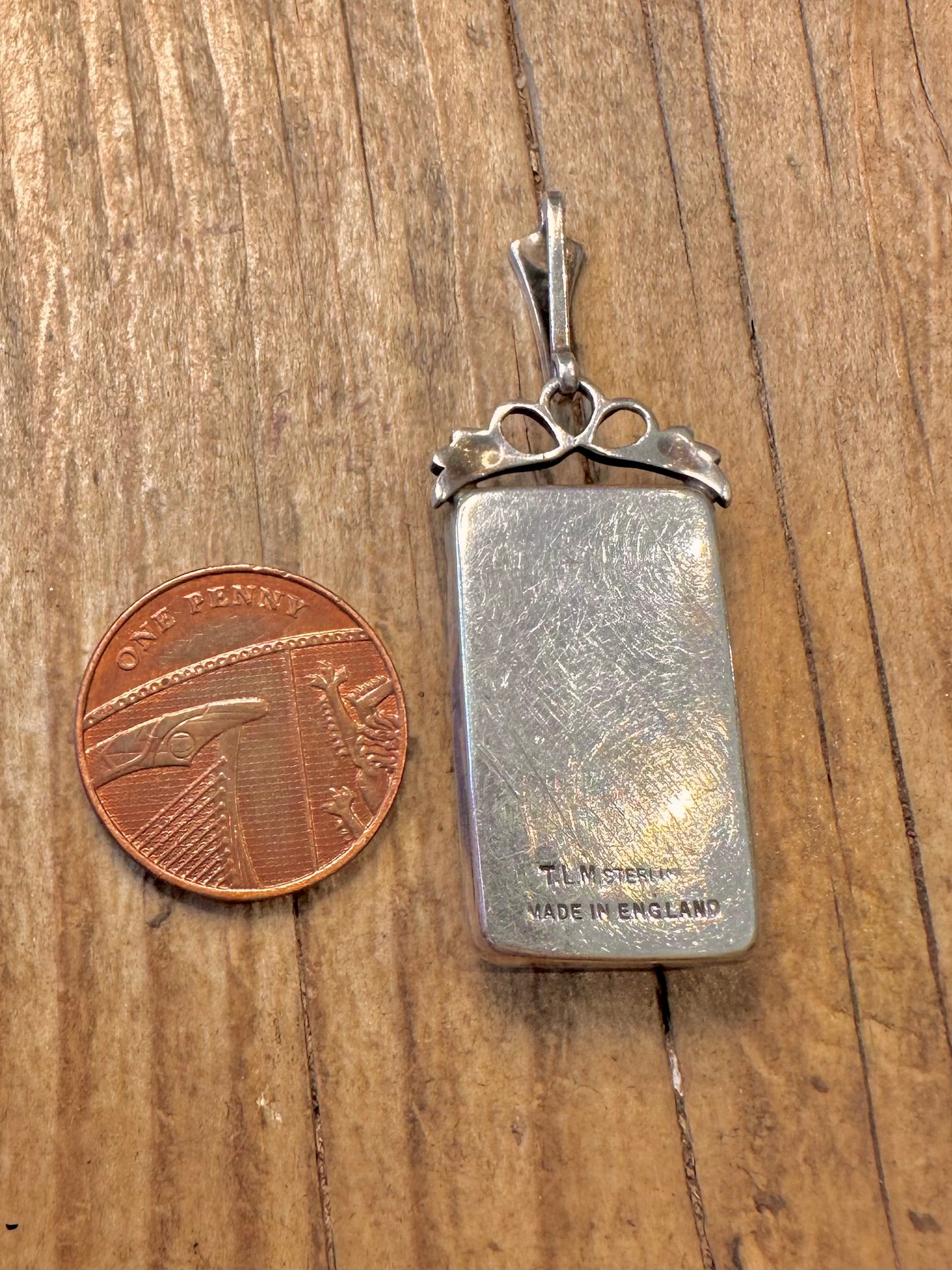 Vintage Thomas Mott Butterfly Glass 925 Sterling Silver Pendant