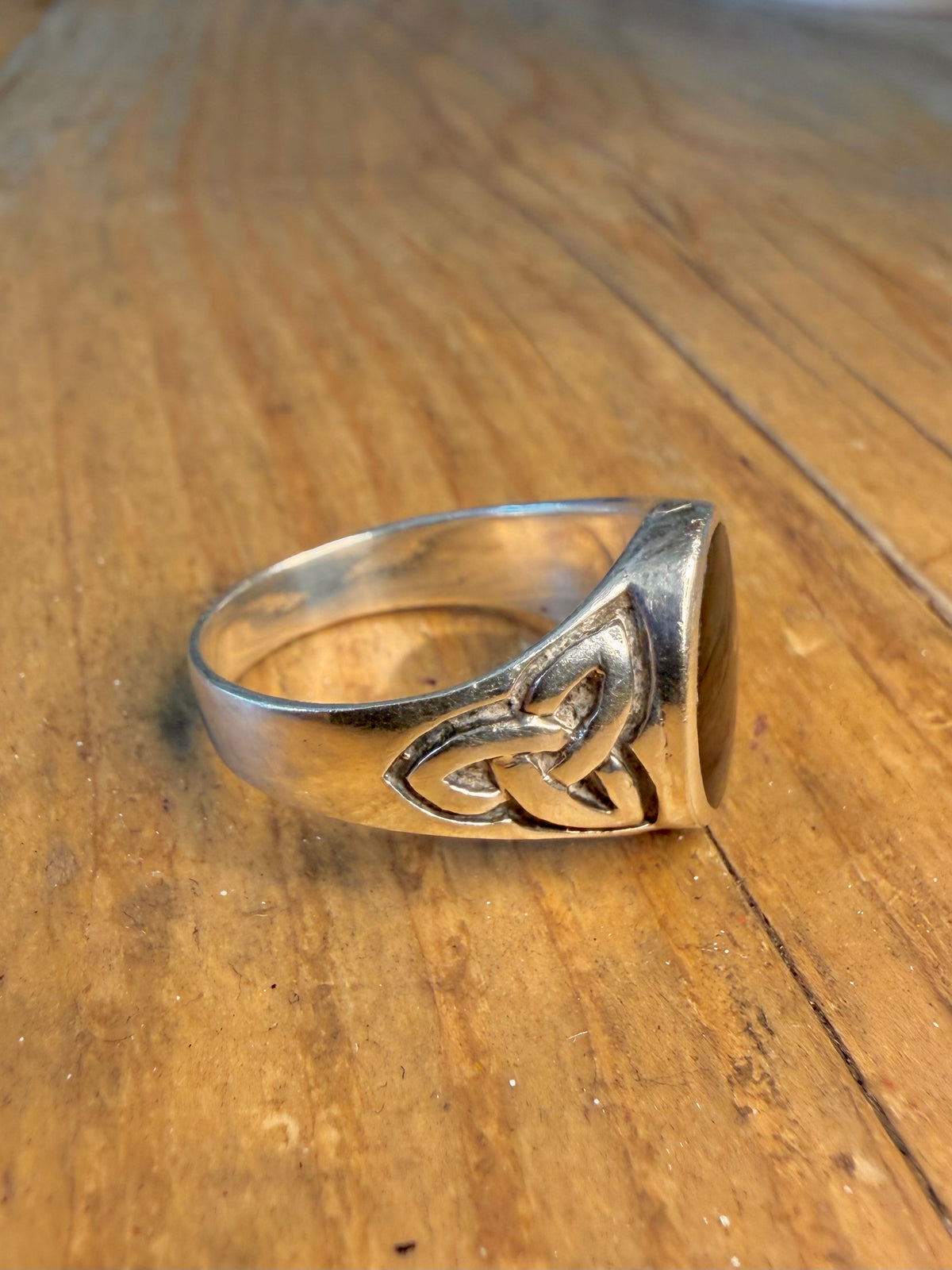 Black Stone Celtic Signet 925 Sterling Silver Size T1/2 Ring