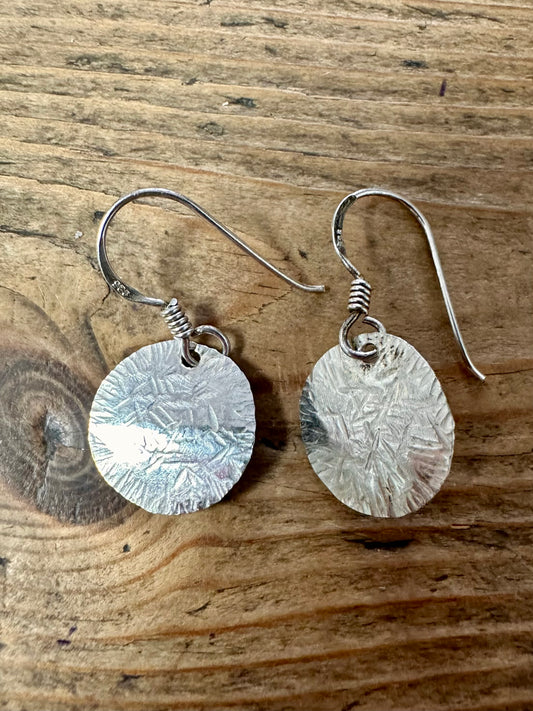 Abstract Handmade Hammered Circle 925 Silver Earrings