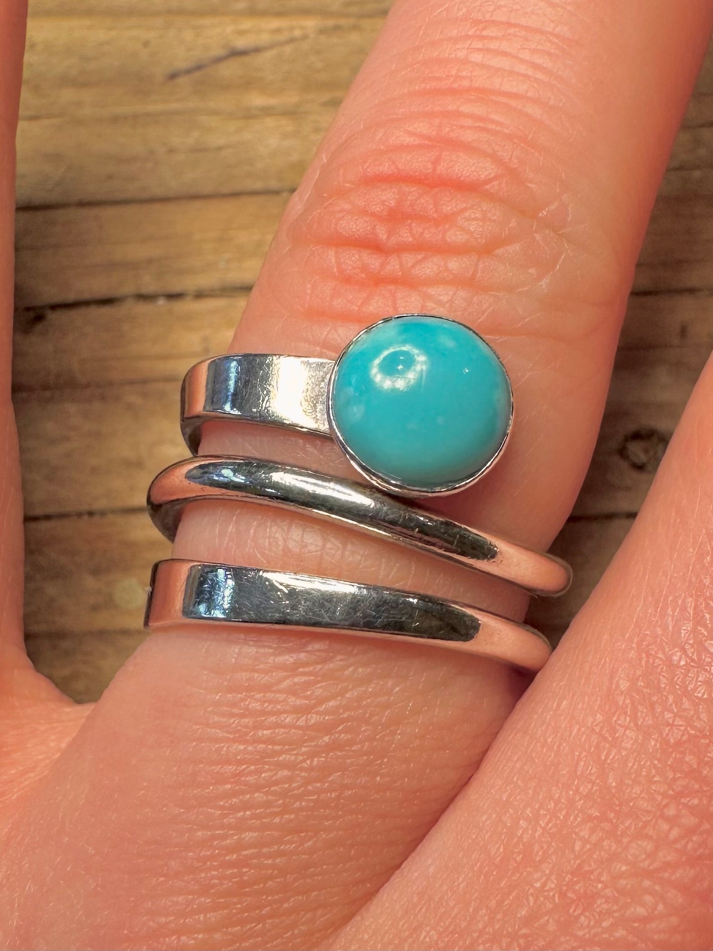 Modernist Turquoise Layer Mexico 925 Sterling Silver Size P1/2 Ring