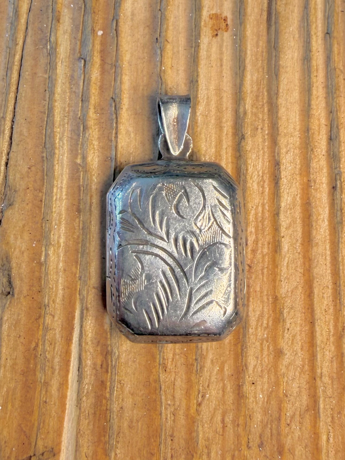 Rectangle Engraved Floral Locket 925 Sterling Silver Pendant