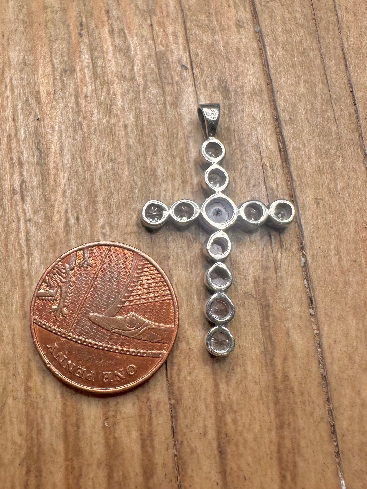 Vintage Amethyst- und Weißstein-Kreuz-Anhänger aus 925er Sterlingsilber