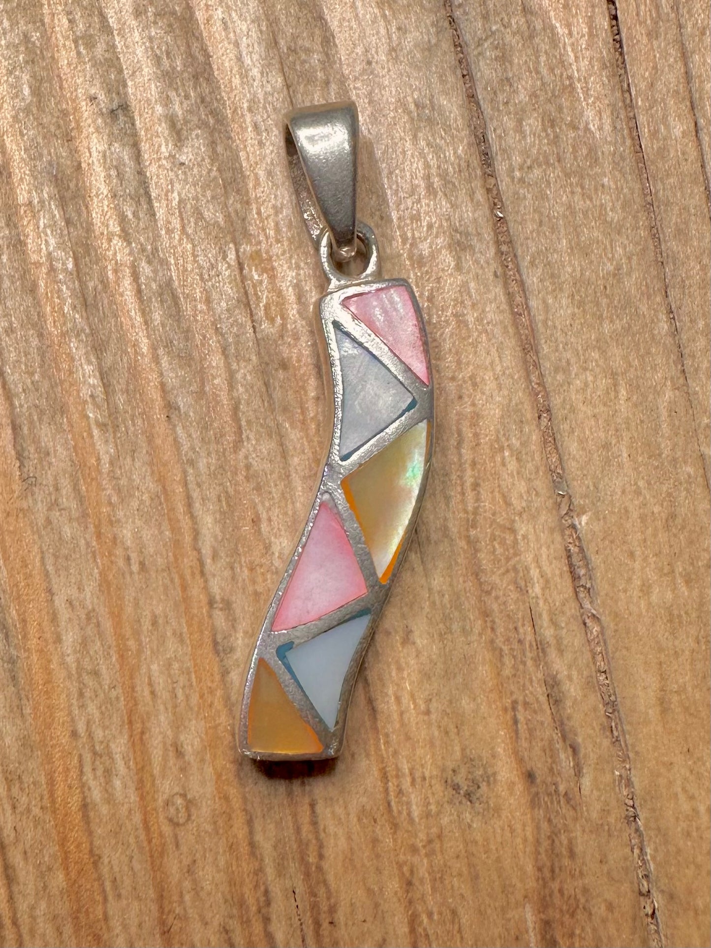 Modernist Mother of Pearl Wavy 925 Sterling Silver Pendant