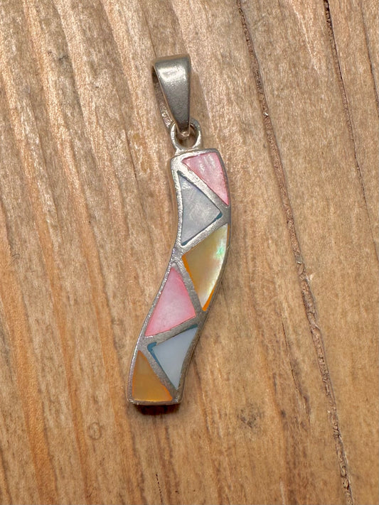 Modernist Mother of Pearl Wavy 925 Sterling Silver Pendant