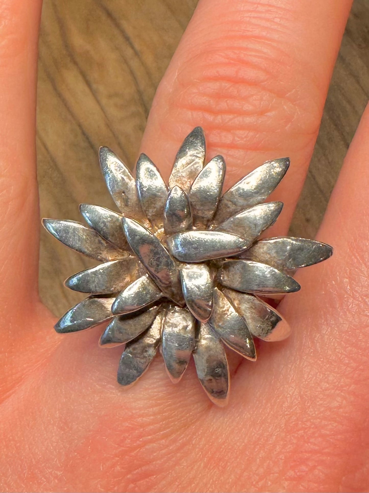 Abstrakter großer Blumenring aus 925er Sterlingsilber, Größe S1/2