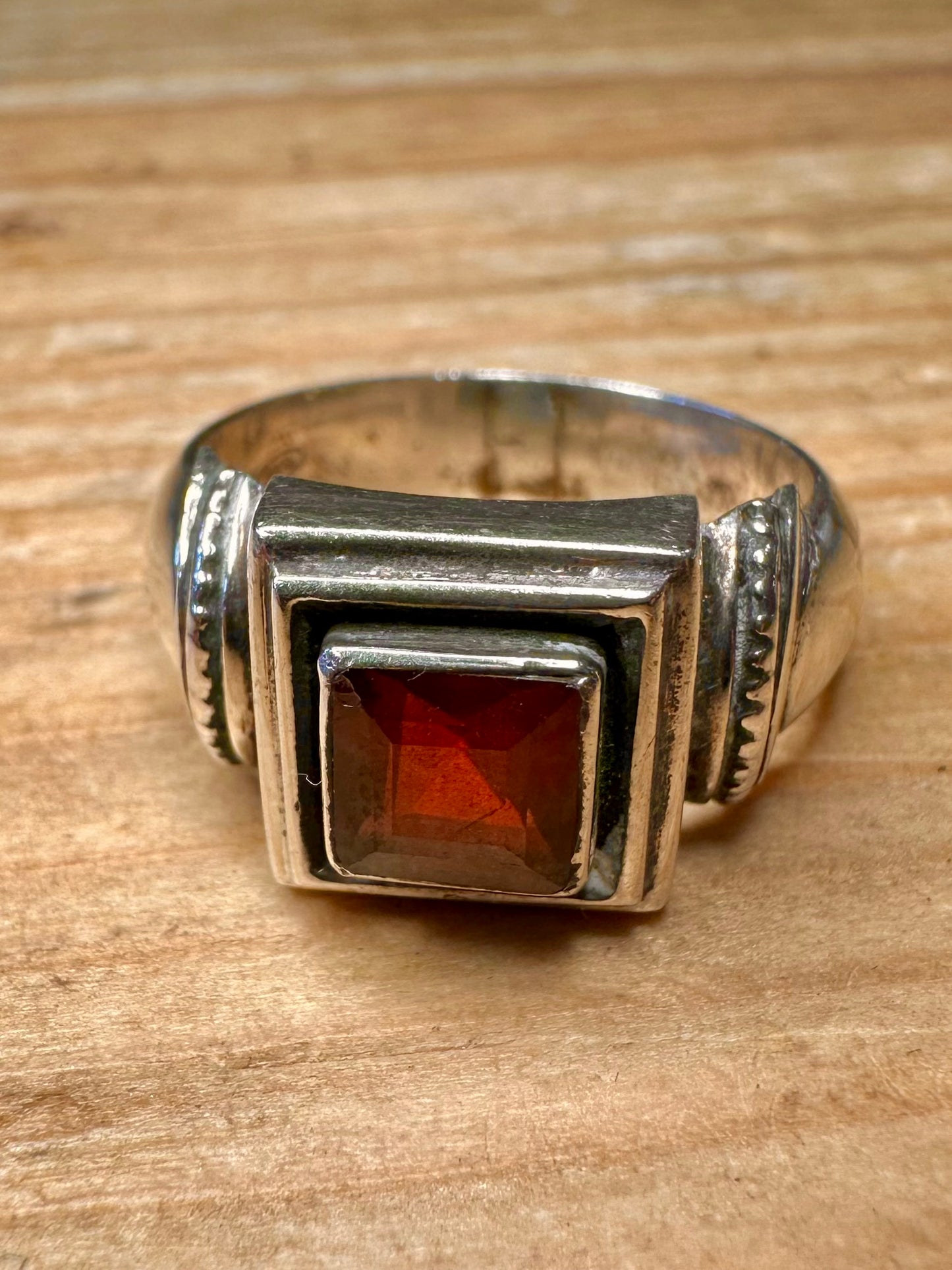 Vintage Garnet Square 925 Sterling Silver Size Q1/2 Ring