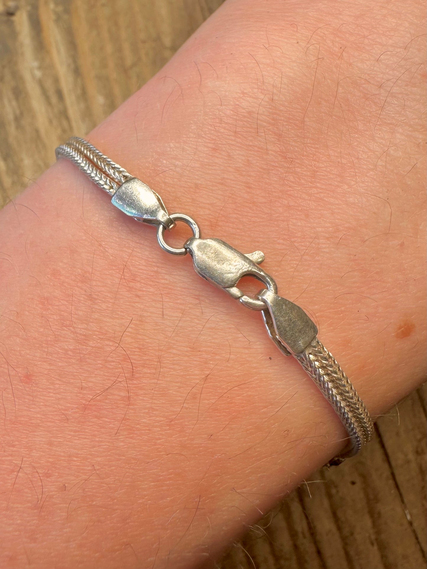 Garnet Beaded Border Fox Tail Chain 925 Sterling Silver 7.5 inch Bracelet