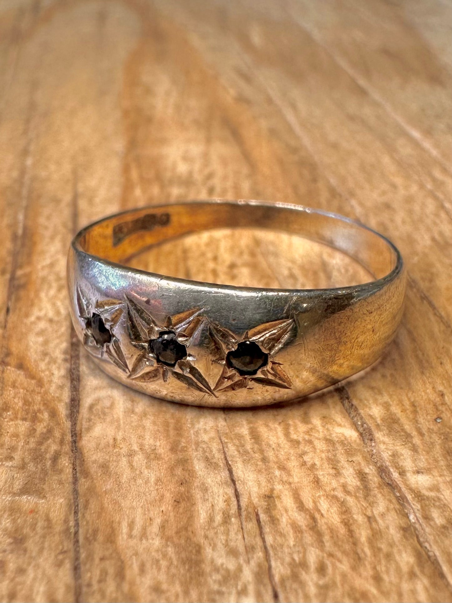 Vintage 1980 Gypsy Style Dark Blue Stone 925 Sterling Silver Size Q Ring