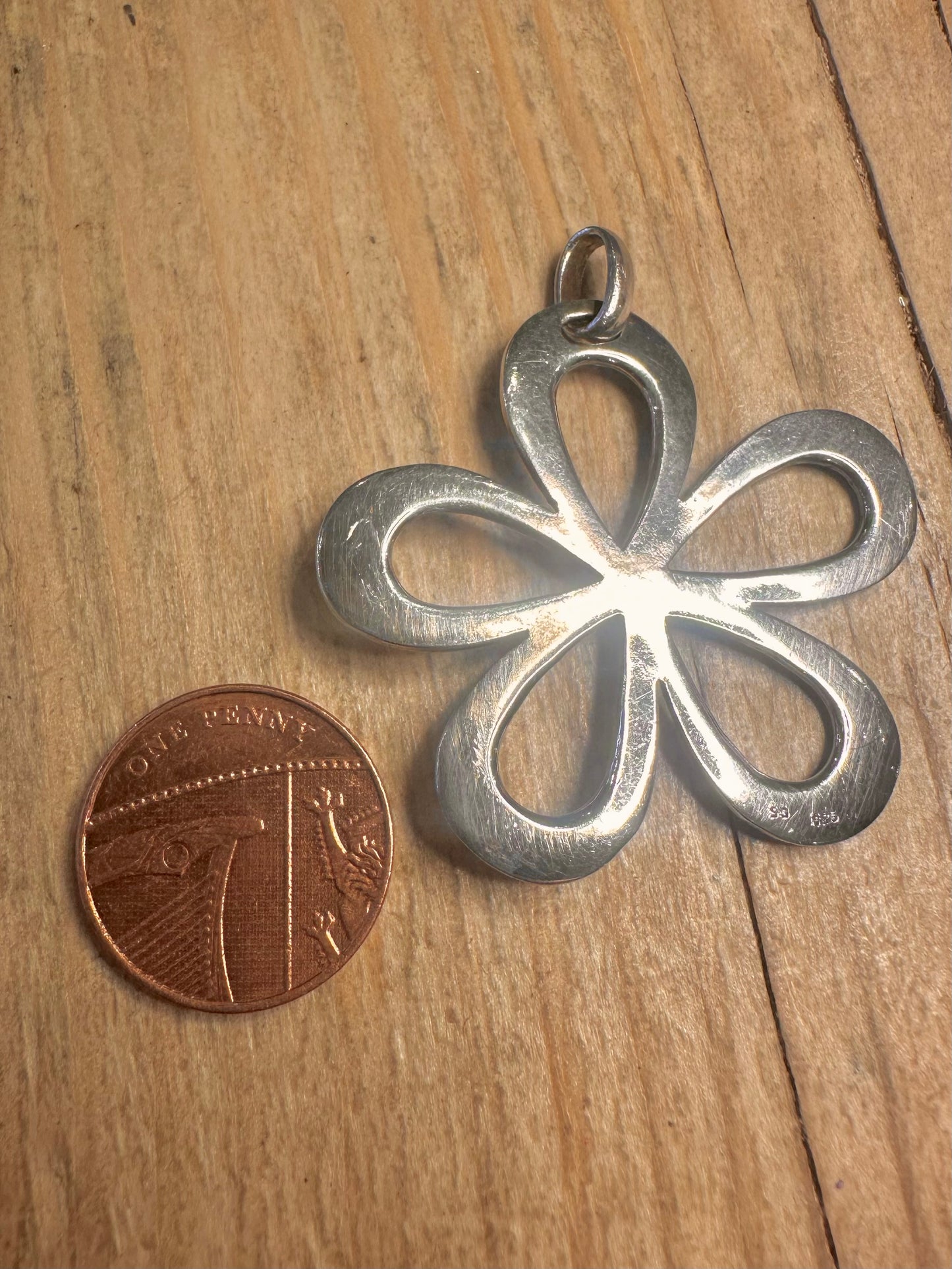 Abstract Hammered Flower Gold Plated Centre 925 Sterling Silver Pendant