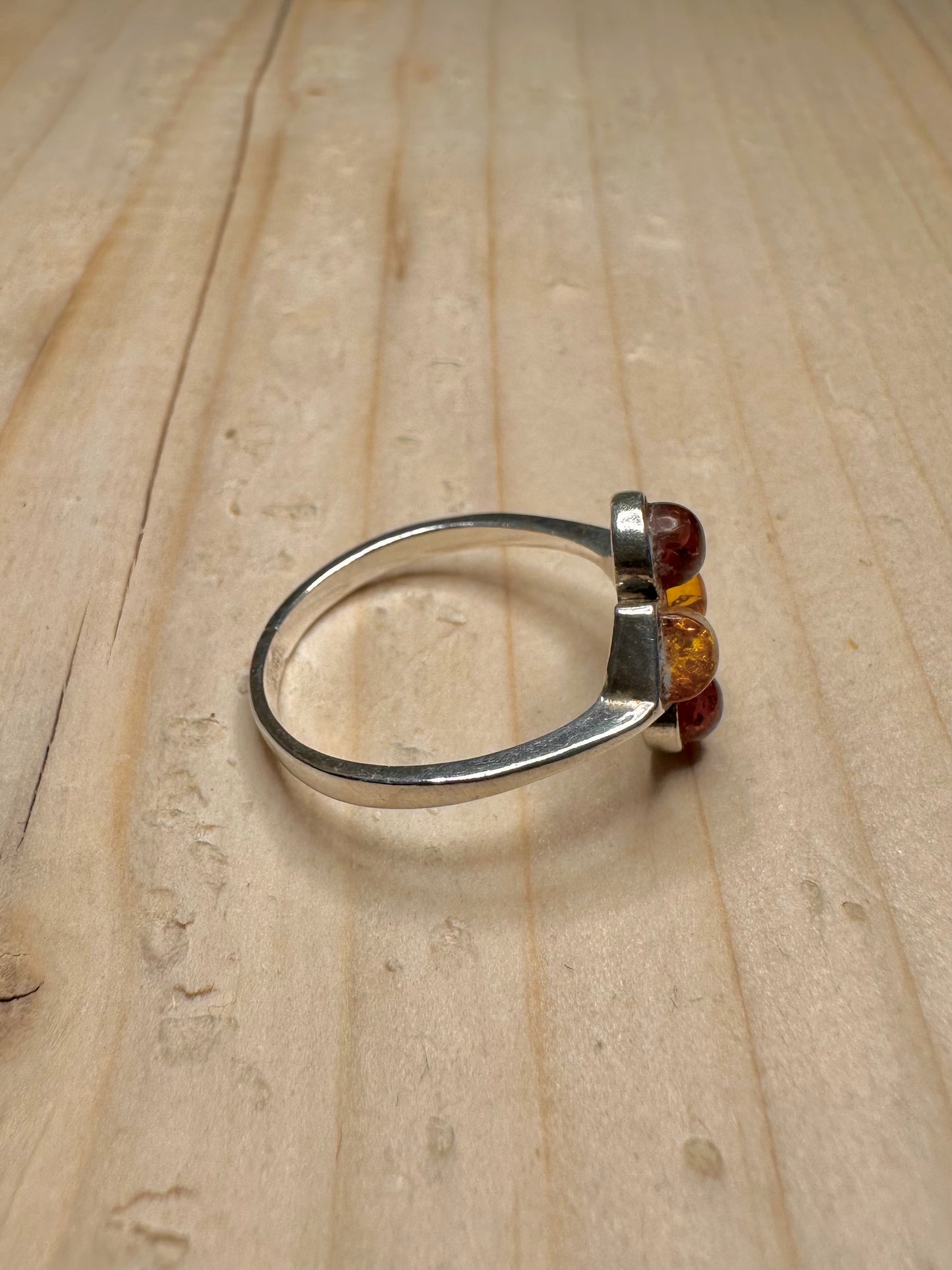 Baltic Amber Cluster 925 Sterling Silver Size Q Ring