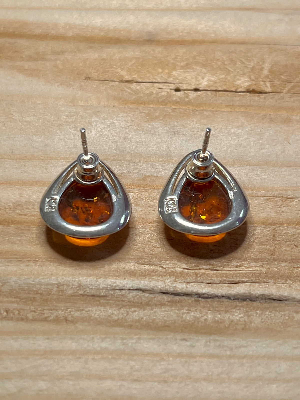 Tear Drop Shaped Amber 925 Sterling Silver Stud Earrings