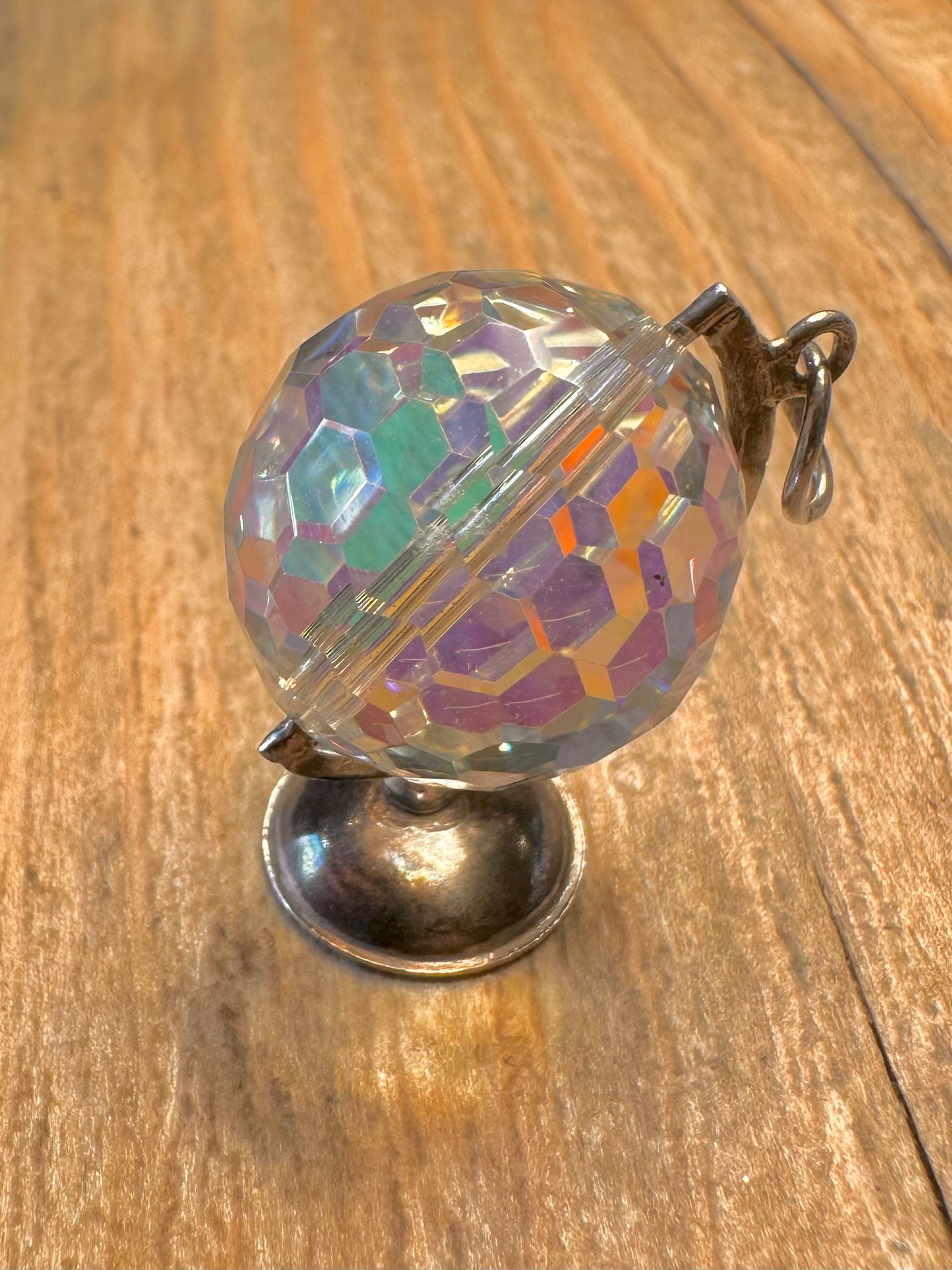 Vintage Crystal Globe 925 Sterling Silver Charm Pendant