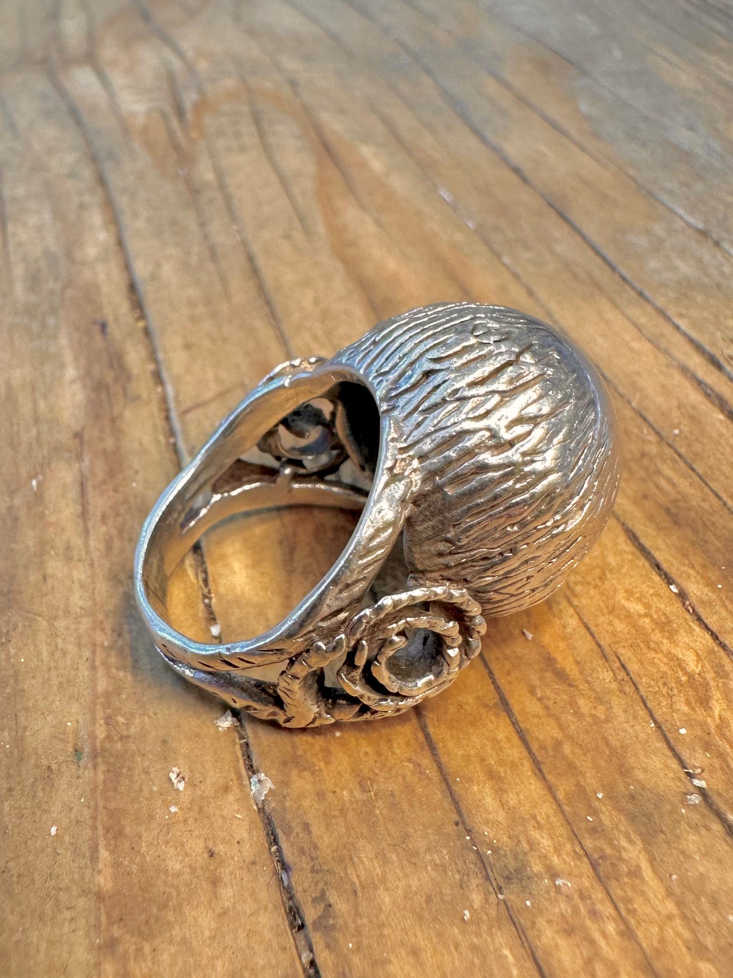 Spherical Textured Swirl Design 925 Sterling Silver Size N Ring