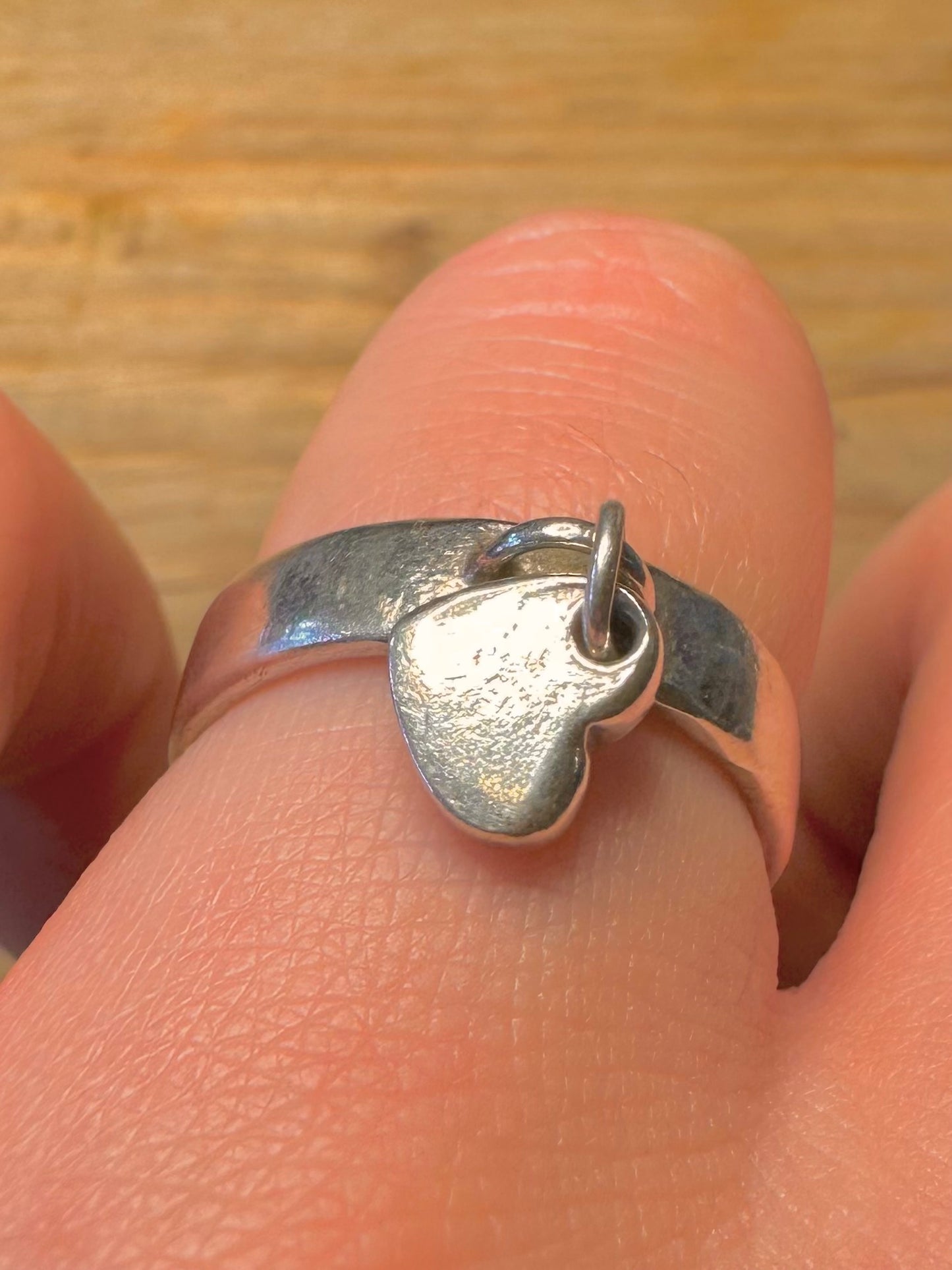 Vintage Heart Charm Band 925 Sterling Silver Size O Ring