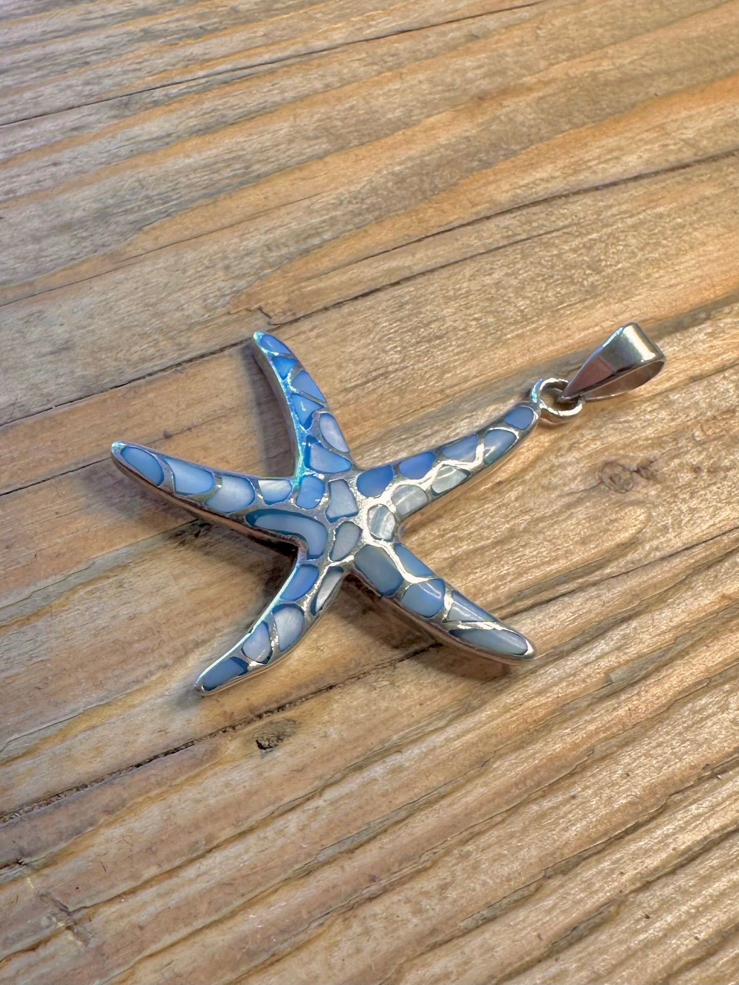 Blue Mother of Pearl Starfish 925 Sterling Silver Pendant