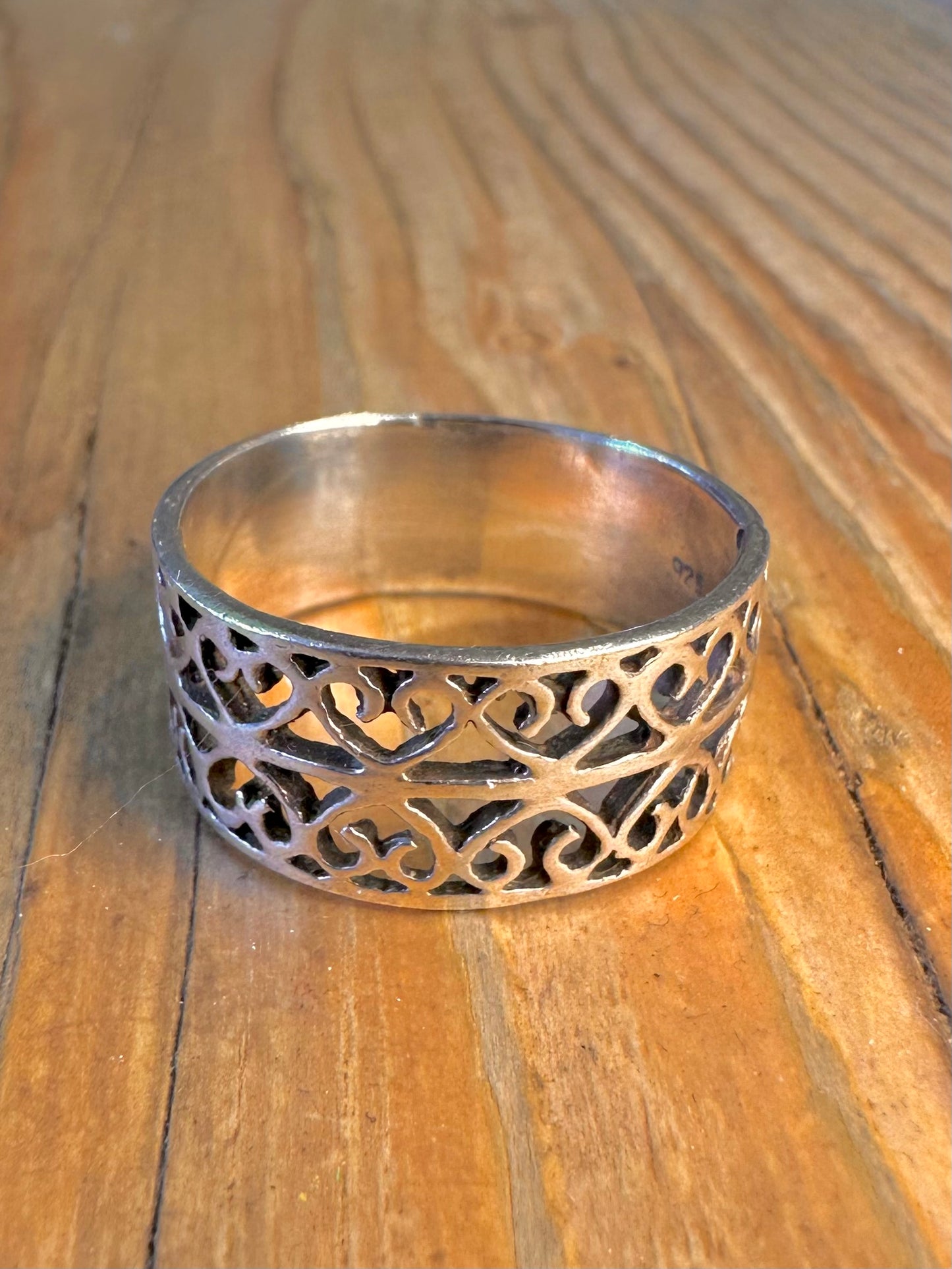 Wide Filigree Band 925 Sterling Silver Size V1/2 Ring