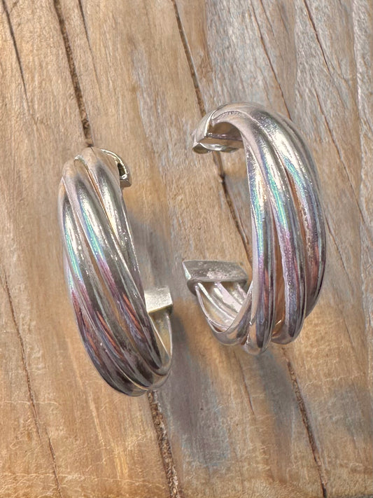 Vintage Chunky Twisted Half Hoop 925 Silver Earrings