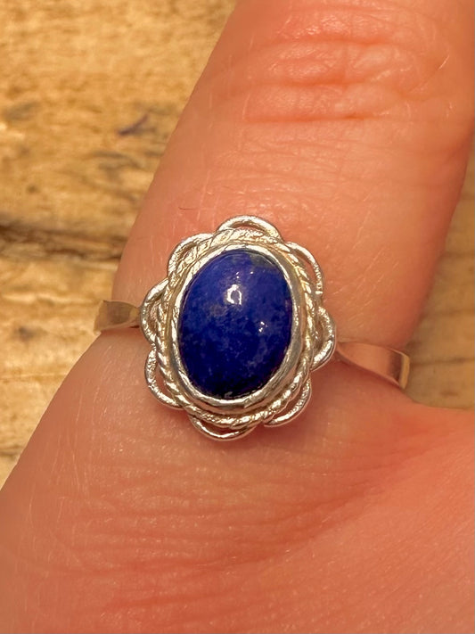 Vintage 1995 Lapis Oval 925 Silver Size N Ring