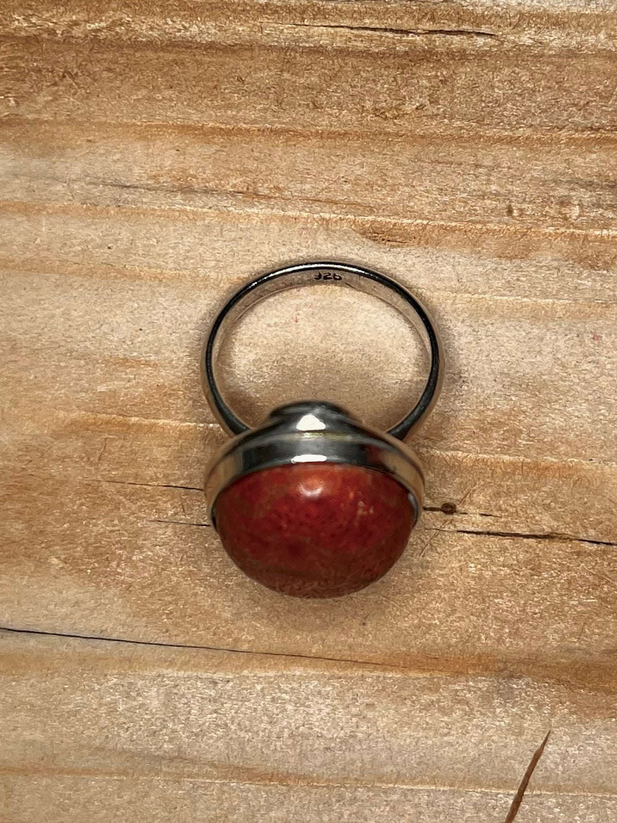 Oval Coral 925 Sterling Silver Size N Ring