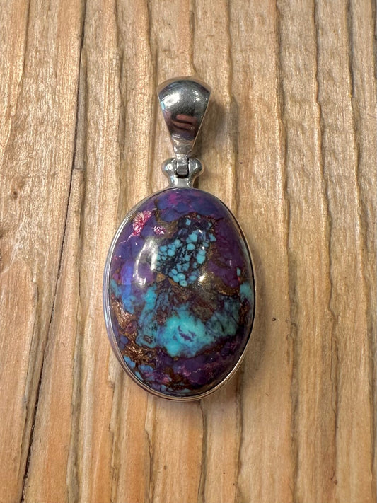 Vintage Oval Purple Turquoise 925 Sterling Silver Pendant