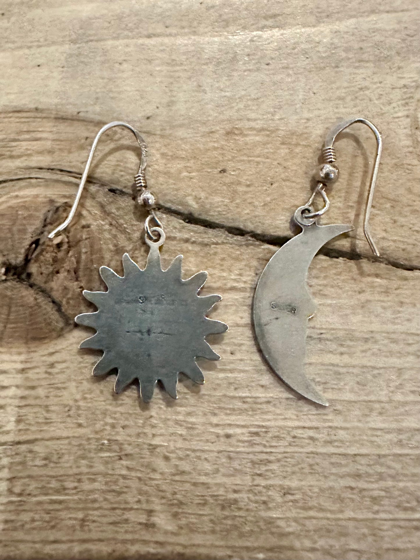 Vintage Sun and Moon 925 Silver Earrings