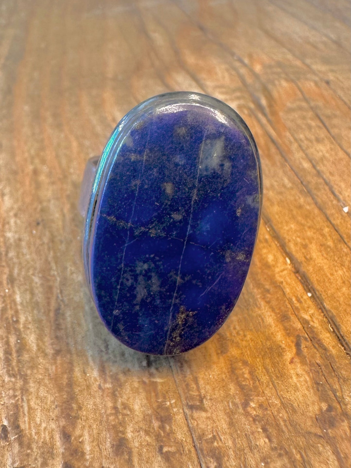 Large Lapis Oval Chunky Band 925 Sterling Silver Size Z+2 Ring
