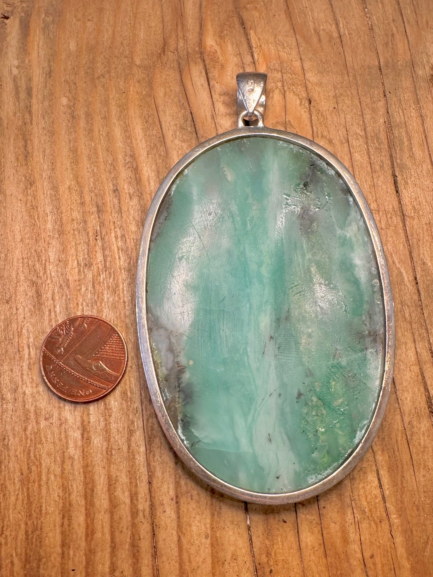 Vintage Large Blue Chrysoprase 925 Sterling Silver Pendant