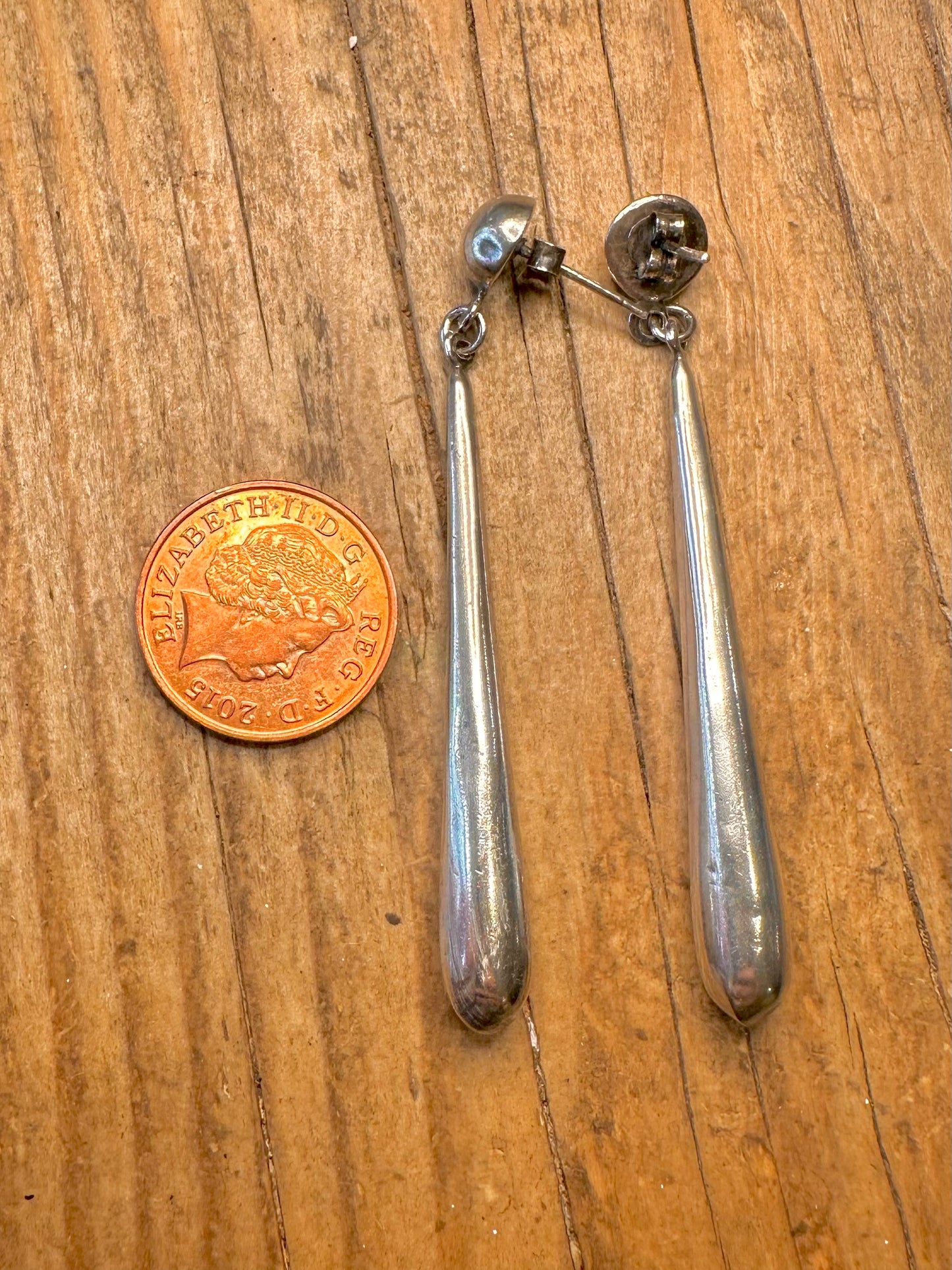 Modernist Elongated Dangle 925 Sterling Silver Earrings