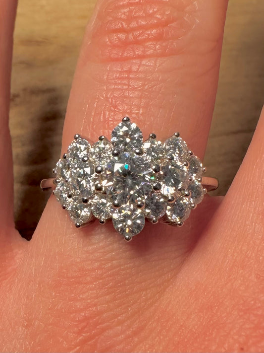 Modern CZ Cluster 925 Silver Size T Ring