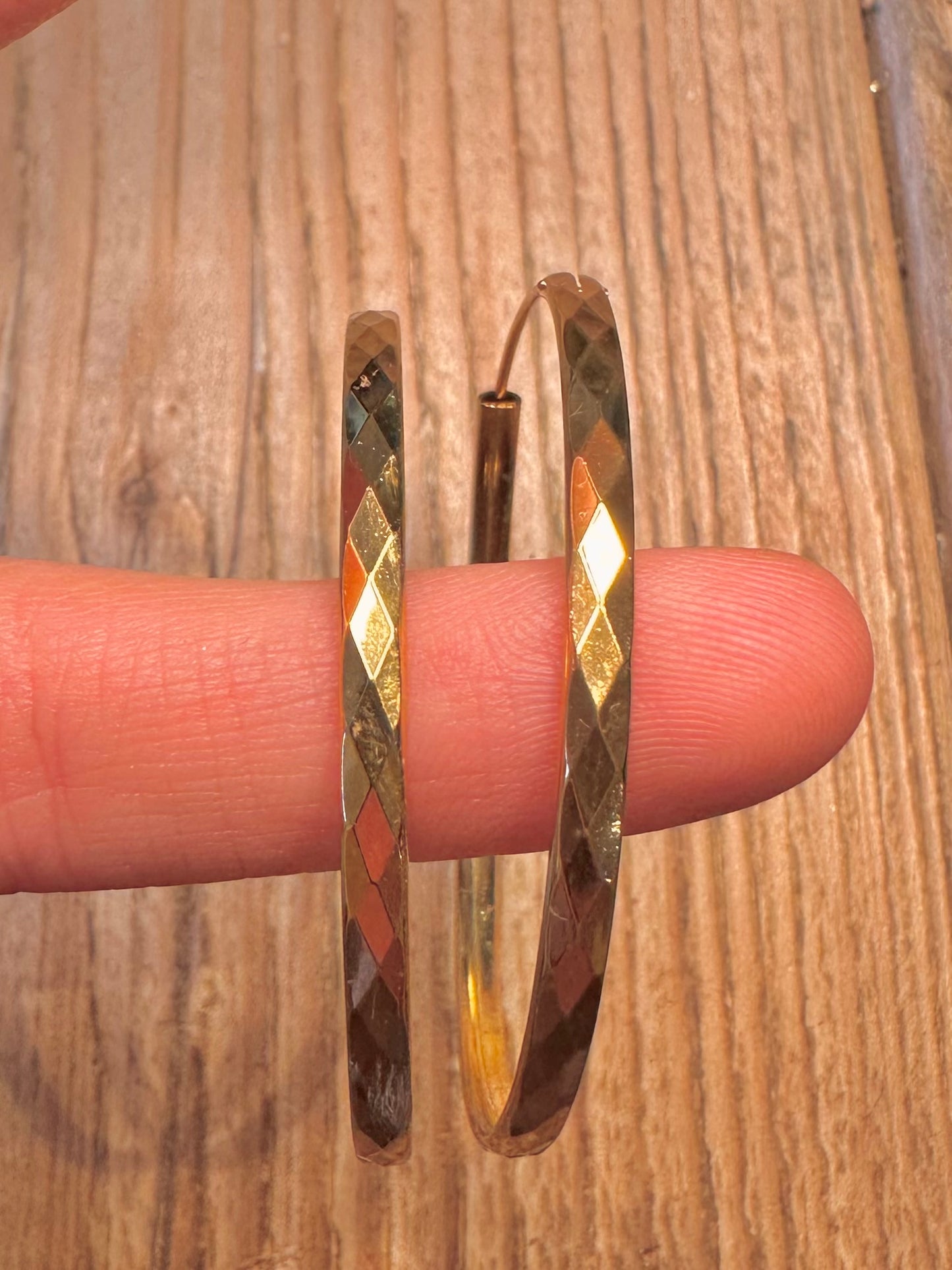 Vintage Gold Textured Large Hoops 925 Sterling Silver Earrings