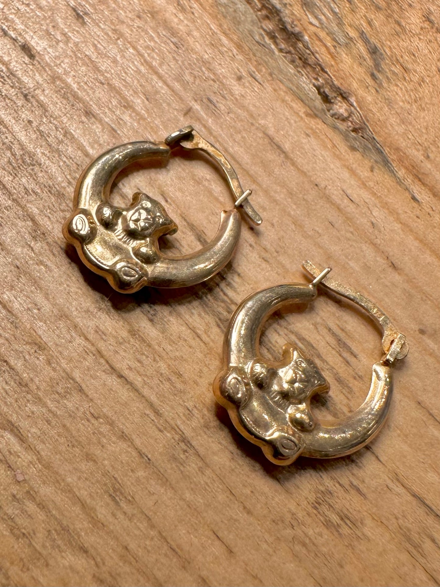 Vintage 9ct Gold Teddy Bear Hoops 375 Earrings