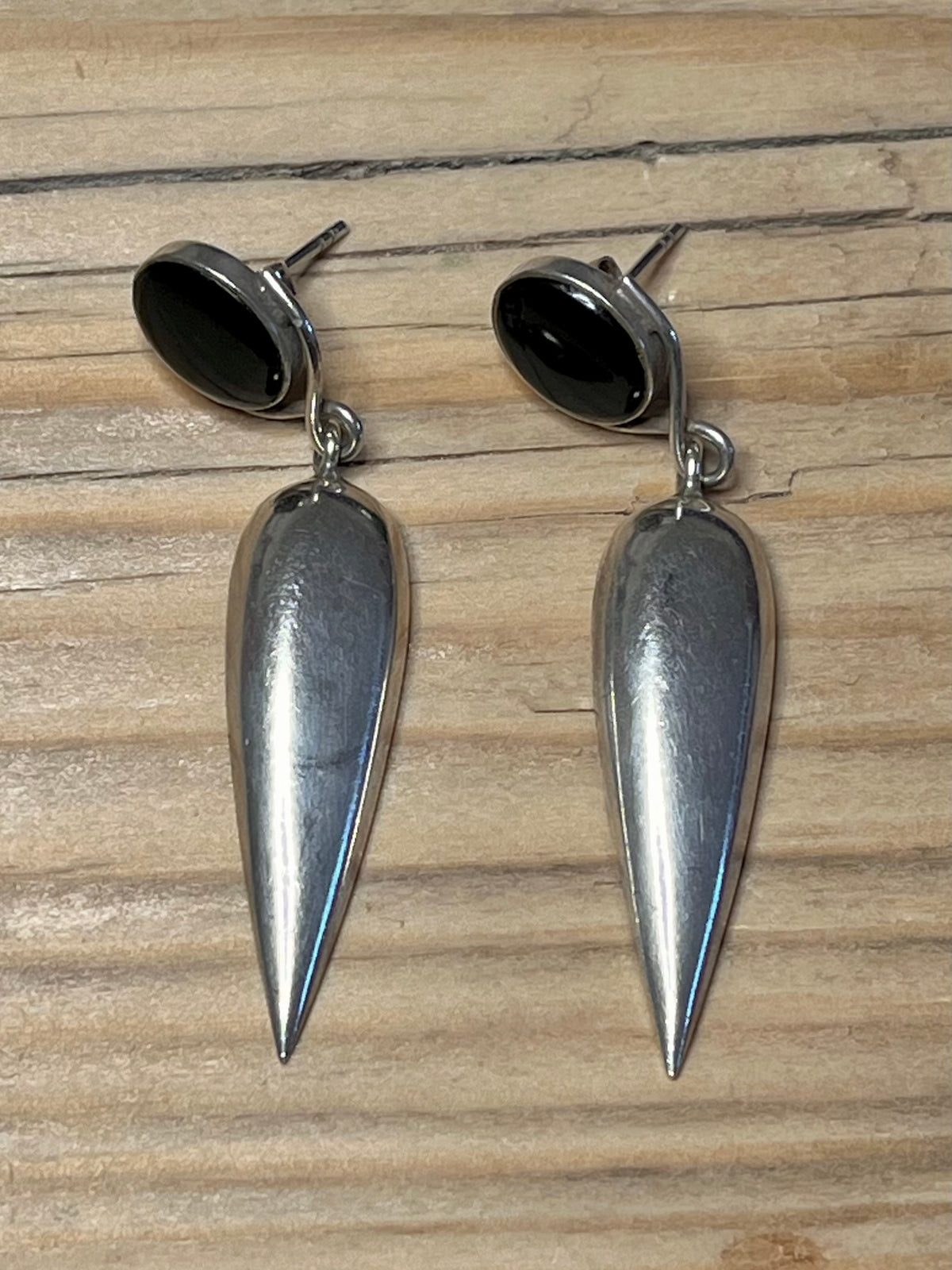 Black Onyx Tear Drop 925 Sterling Silver Earrings