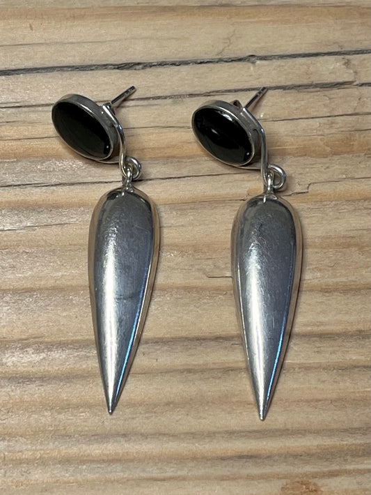 Black Onyx Tear Drop 925 Sterling Silver Earrings