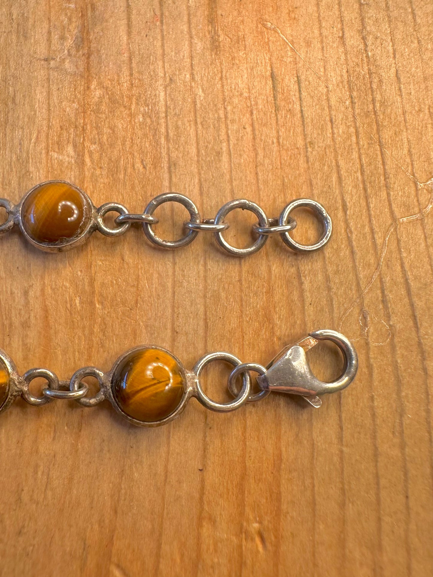 Tigers Eye Circle Link 925 Sterling Silver 7.5 inch Bracelet