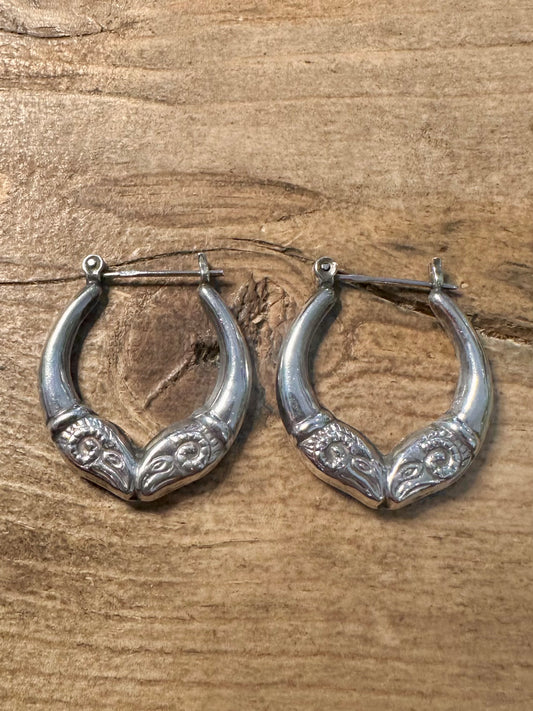 Vintage Rams Head Hoops 925 Silver Earrings